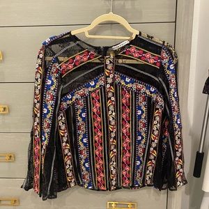 Alice + Olivia black floral embroidered blouse size S